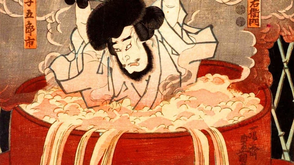 bandita Goemon Ishikawa je uvařen odplatou za pokus zavraždit vojevůdce Tojotomi Hidejoši